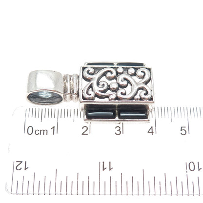 SIDNEY EVAN Sterling Silver Vintage Real Black Onyx Swirl Floral Charm Pendant
