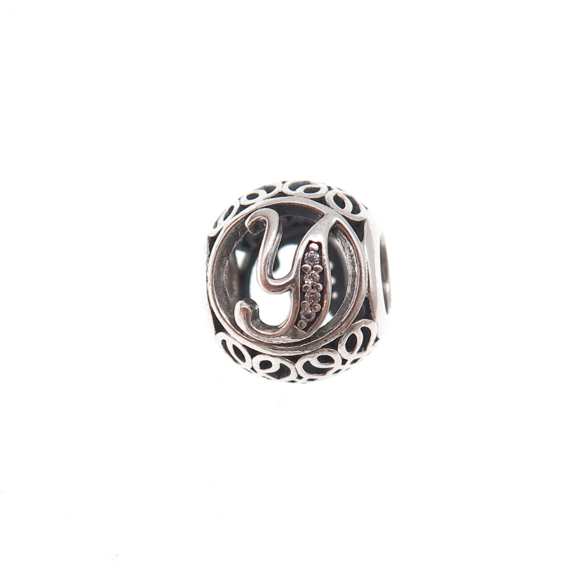 Pandora 925 Sterling Silver C Z Letter Y Slide Bead Charm