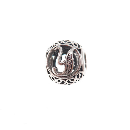 Pandora 925 Sterling Silver C Z Letter Y Slide Bead Charm