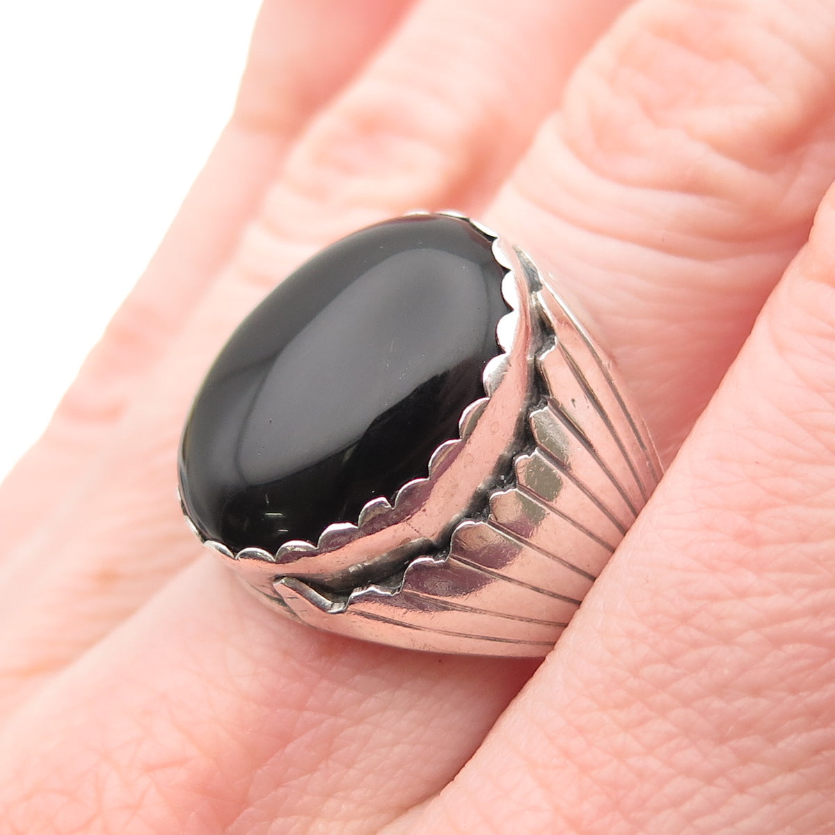 Old Pawn 925 Sterling Silver Vintage Southwestern Black Onyx Ring Size 8.25