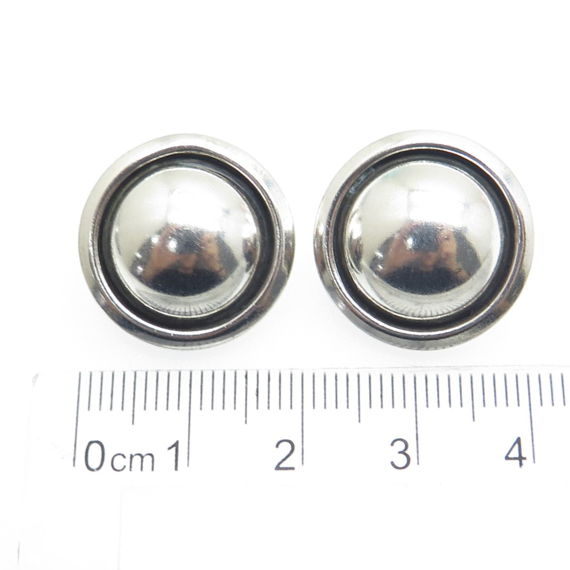 925 Sterling Silver Vintage Mexico Modernist Half Ball Clip On Earrings