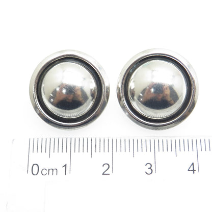 925 Sterling Silver Vintage Mexico Modernist Half Ball Clip On Earrings