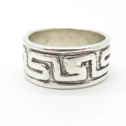 925 Sterling Silver Vintage Greek Maze Band Ring Size 8