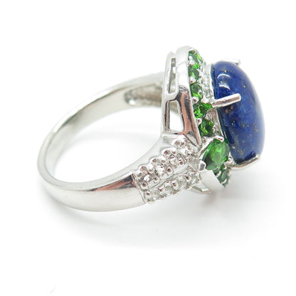 NK SILVER 925 Sterling Silver Lapis Lazuli Peridot White Topaz Gem Ring Size 9