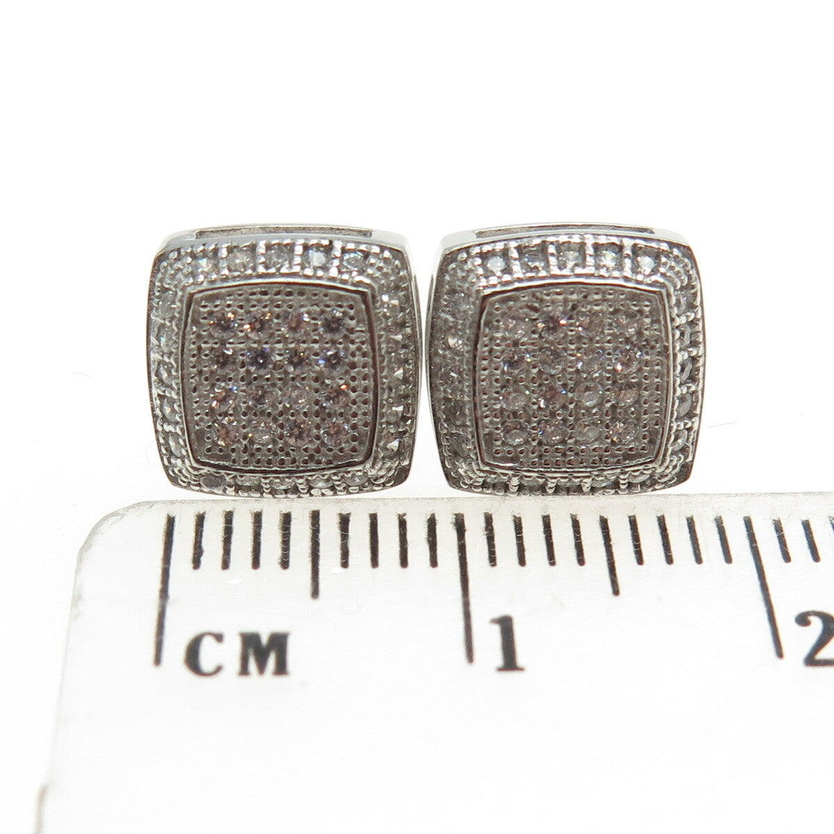 925 Sterling Silver Round-Cut C Z Cushion Stud Earrings