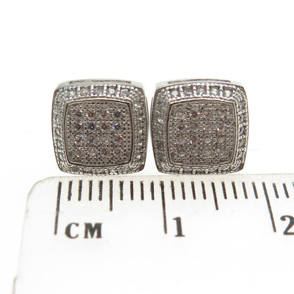 925 Sterling Silver Round-Cut C Z Cushion Stud Earrings