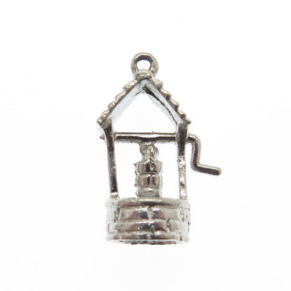 925 Sterling Silver Antique Art Deco Water Well 3D Charm Pendant