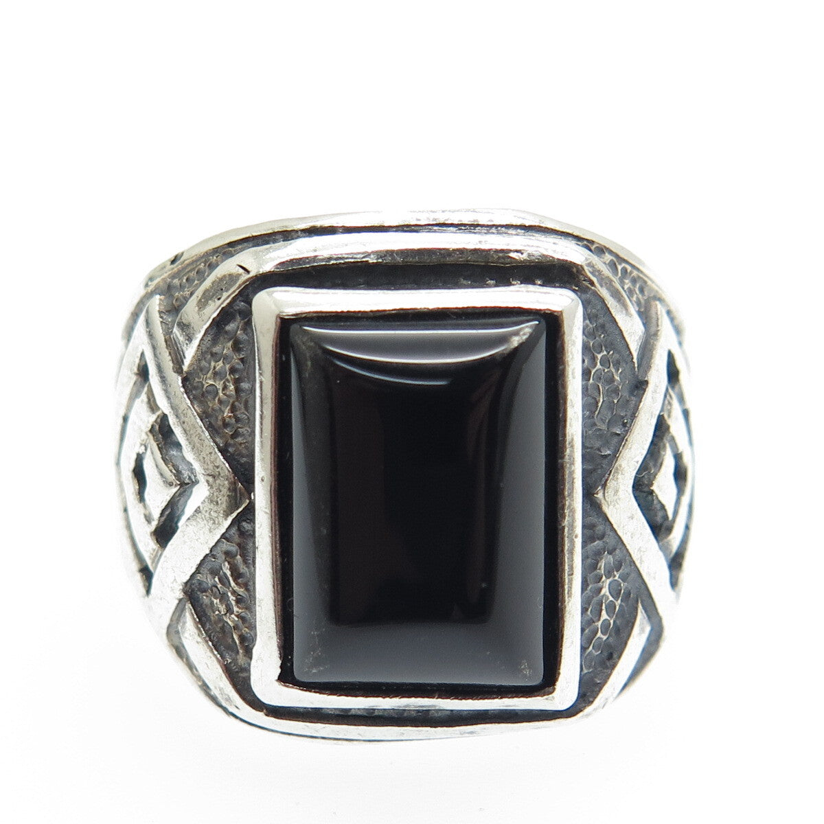 925 Sterling Silver Vintage Real Black Onyx Oxidized Ring Size 12.25