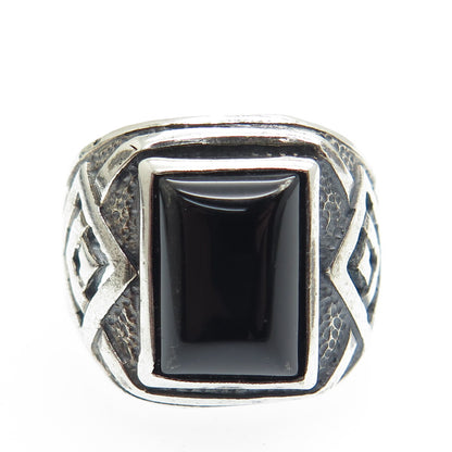 925 Sterling Silver Vintage Real Black Onyx Oxidized Ring Size 12.25