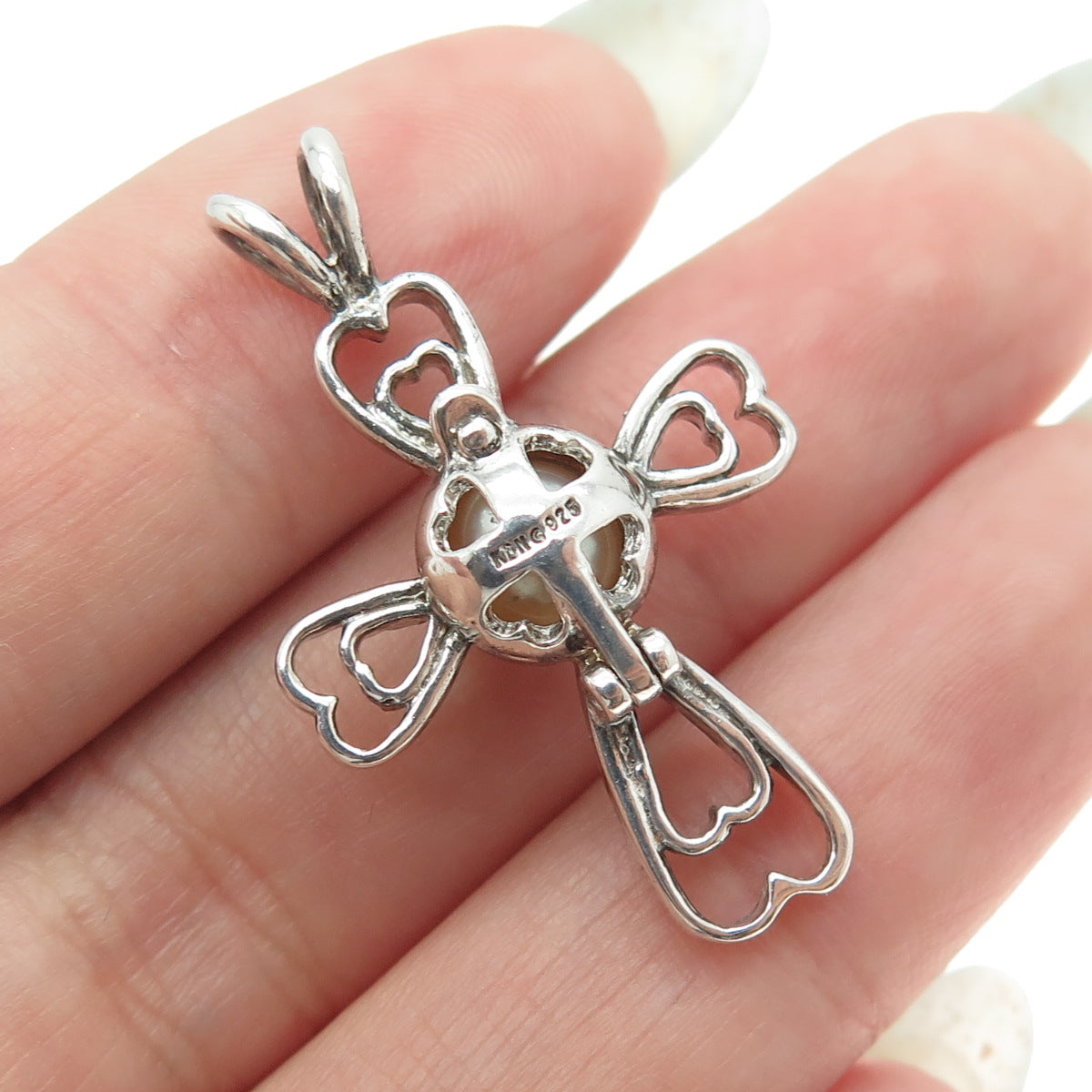 KABANA 925 Sterling Vintage Real Pearl Interchangeable Cage Heart Cross Pendant