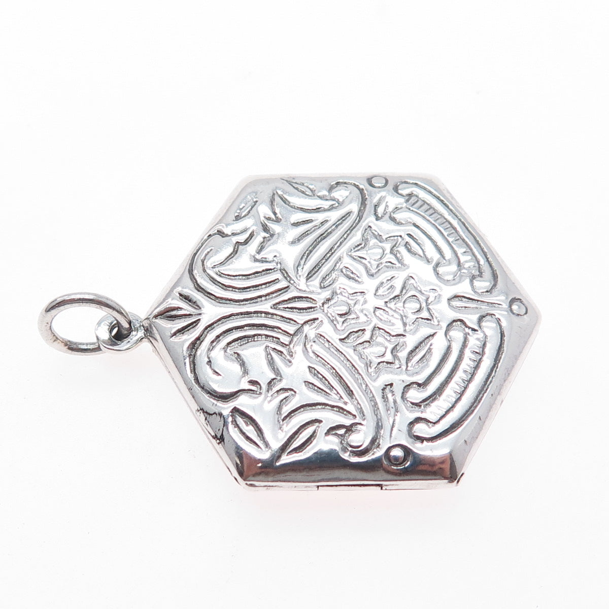 925 Sterling Silver Vintage Ornate Floral Locket Charm Pendant