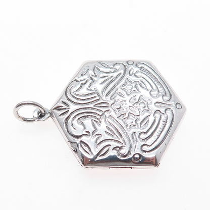 925 Sterling Silver Vintage Ornate Floral Locket Charm Pendant