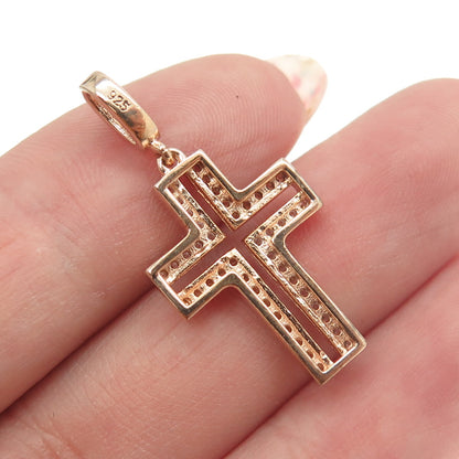 925 Sterling Silver Gold Plated White & Canary C Z Cross Pendant
