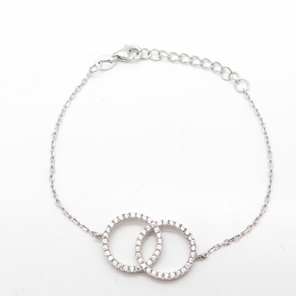 925 Sterling Silver White C Z Love Ring Cable Link Bracelet 7"