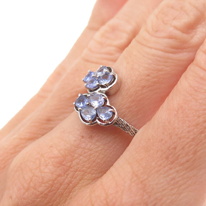Chuck Clemency 925 Sterling Silver Real Pear-Cut Tanzanite Bypass Ring Size 8.25