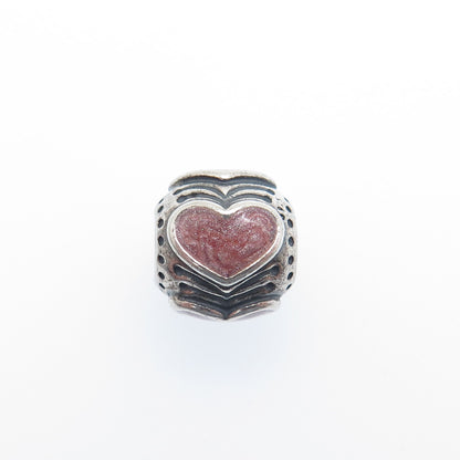 PANDORA 925 Sterling Silver Enamel Heart Bead Charm