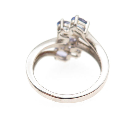 Chuck Clemency 925 Sterling Silver Real Oval-Cut Tanzanite Bypass Ring Size 6