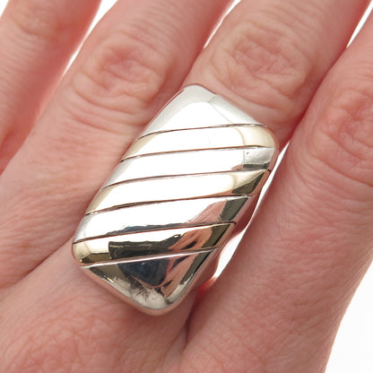 925 Sterling Silver 14K Gold Vintage Modernist Ribbed Ring Size 6.5