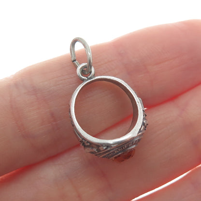 BEAU 925 Sterling Vintage Rhinestone Highland Springs HS Ring Mini Charm Pendant