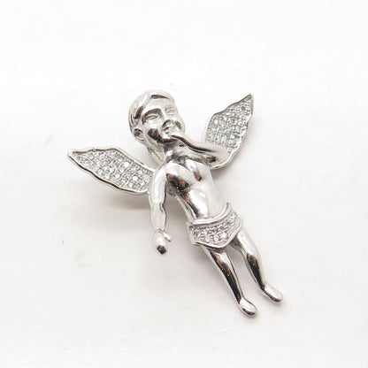 925 Sterling Silver Pave C Z Cherub Angel Slide Pendant