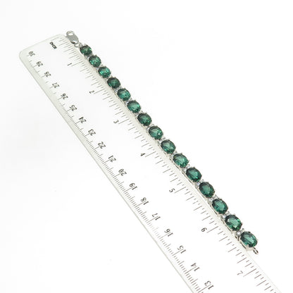 925 Sterling Silver Real Green Tourmaline & C Z Tennis Link Bracelet 6.5"