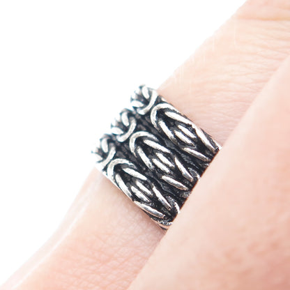 925 Sterling Silver Vintage 3-Row Byzantine Oxidized Band Ring Size 10.25