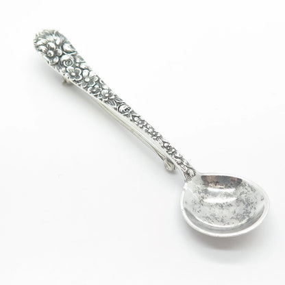 925 Sterling Silver Vintage Floral Spoon Pin Brooch