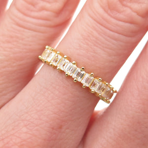 925 Sterling Silver Gold Plated Emerald-Cut C Z Eternity Band Ring Size 6.5