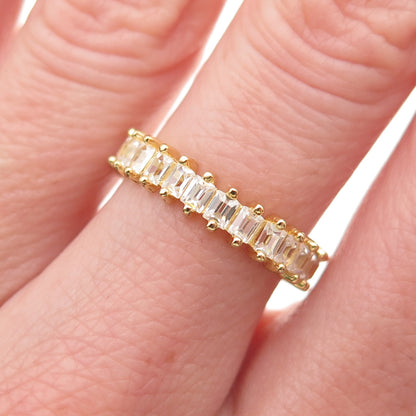 925 Sterling Silver Gold Plated Emerald-Cut C Z Eternity Band Ring Size 6.5
