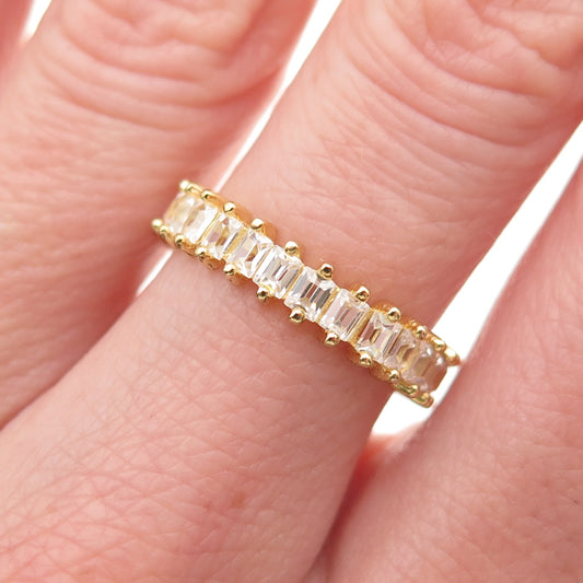 925 Sterling Silver Gold Plated Emerald-Cut C Z Eternity Band Ring Size 6.5