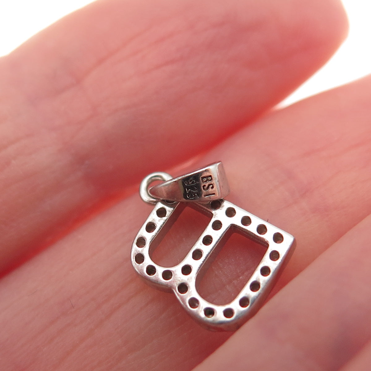 925 Sterling Silver Round-Cut C Z Letter B Initial Mini Charm Pendant