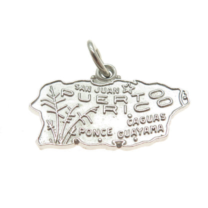 925 Sterling Silver Vintage Puerto Rico Map Charm Pendant