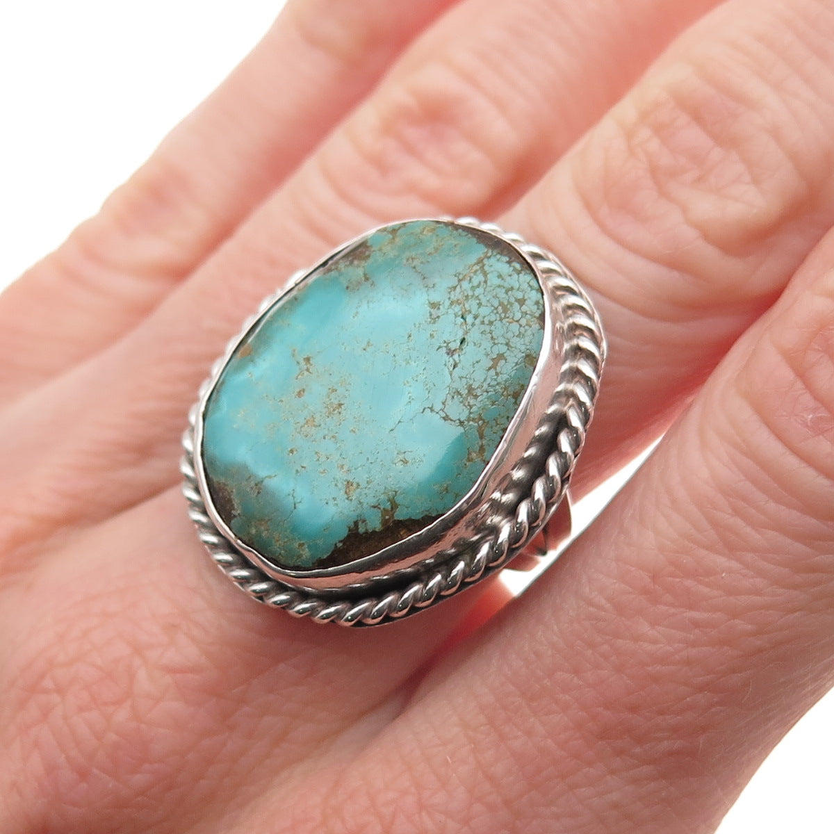 Old Pawn Sterling Silver Vintage Southwestern Turquoise Tribal Ring Size 6.25