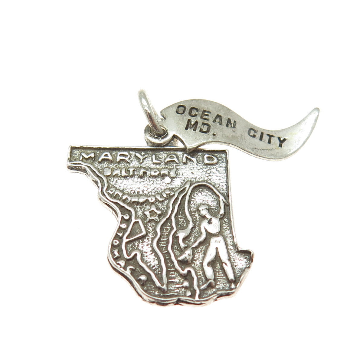 925 Sterling Silver Vintage Ocean City Maryland Charm Pendant