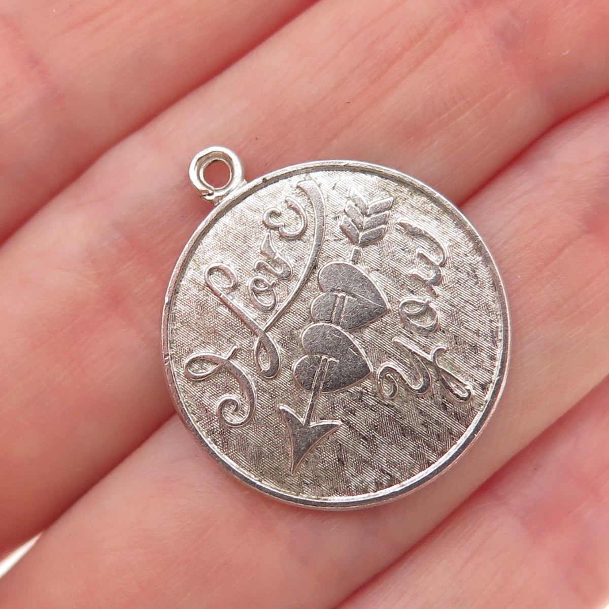 Wells 925 Sterling Silver Vintage I Love You Oxidized Charm Pendant