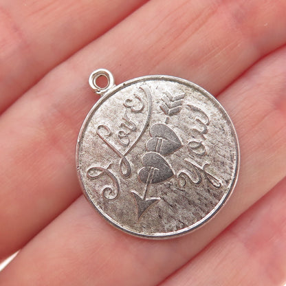 Wells 925 Sterling Silver Vintage I Love You Oxidized Charm Pendant