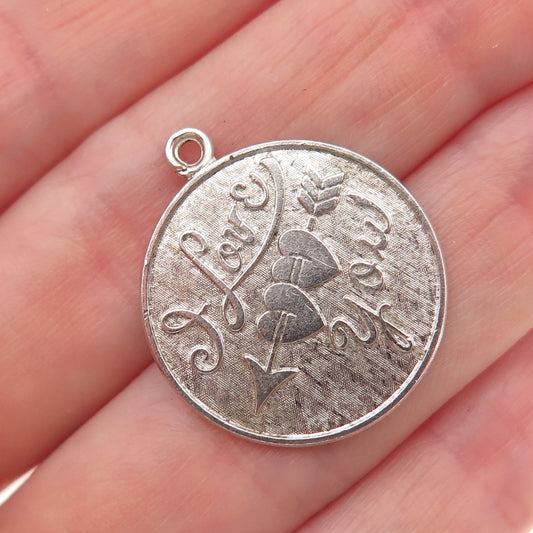 Wells 925 Sterling Silver Vintage I Love You Oxidized Charm Pendant