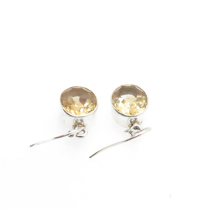 925 Sterling Silver Vintage Real Oval-Cut Citrine Dangle Earrings