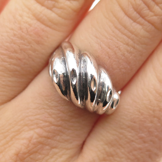 925 Sterling Silver Vintage Modernist Ribbed Dome Oxidized Ring Size 7