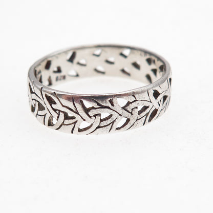 925 Sterling Silver Vintage Celtic Trinity Knot Oxidized Band Ring Size 11