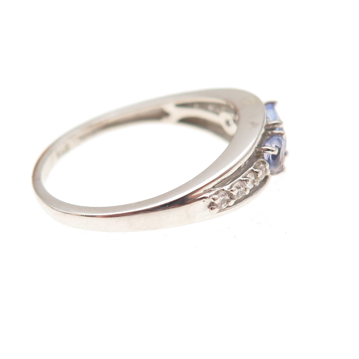 Chuck Clemency 925 Sterling Silver Real Tanzanite & White Topaz Ring Size 8.25