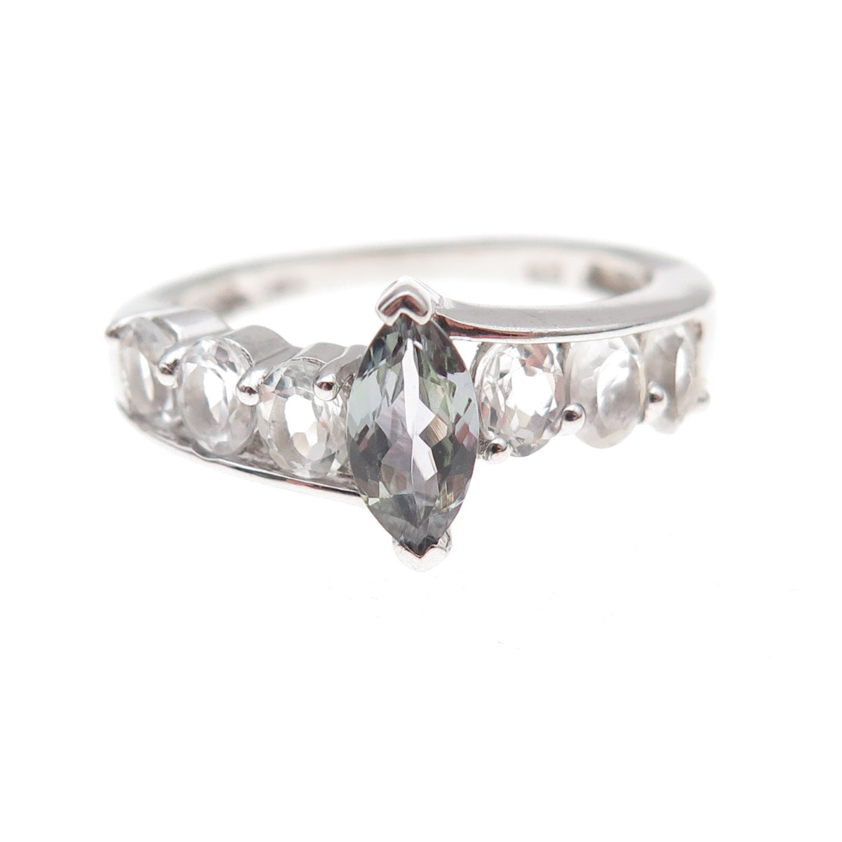 Chuck Clemency 925 Sterling Silver Real Iolite & White Topaz Ring Size 8
