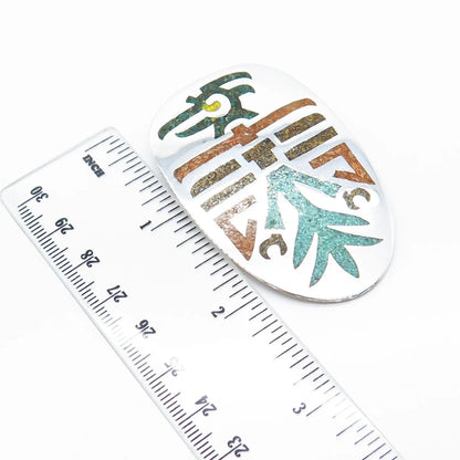 925 Sterling Silver Vintage Artesanos Real Turquoise Gem Inlay Tribal Pin Brooch
