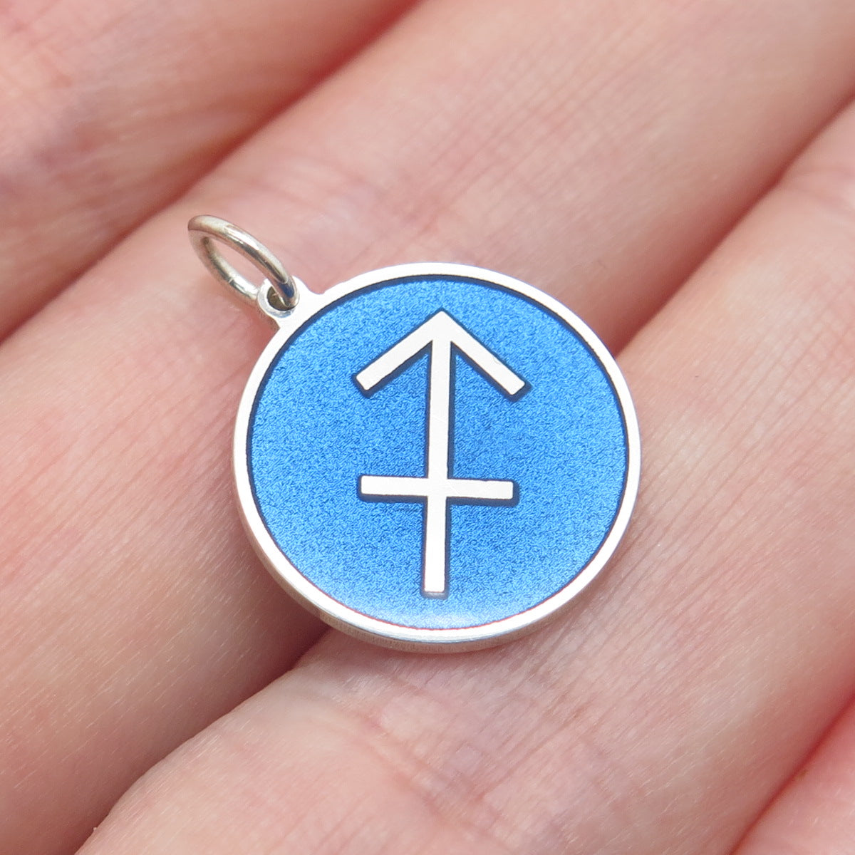 925 Sterling Silver Blue Enamel Sagittarius Zodiac Sign Minimalist Charm Pendant