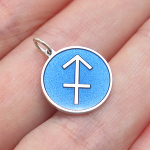 925 Sterling Silver Blue Enamel Sagittarius Zodiac Sign Minimalist Charm Pendant