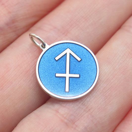 925 Sterling Silver Blue Enamel Sagittarius Zodiac Sign Minimalist Charm Pendant
