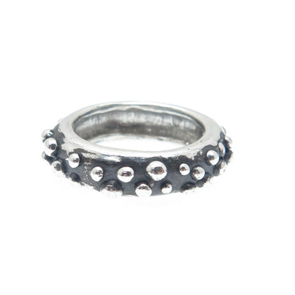925 Sterling Silver Vintage Modernist Granulated Oxidized Band Ring Size 6.25