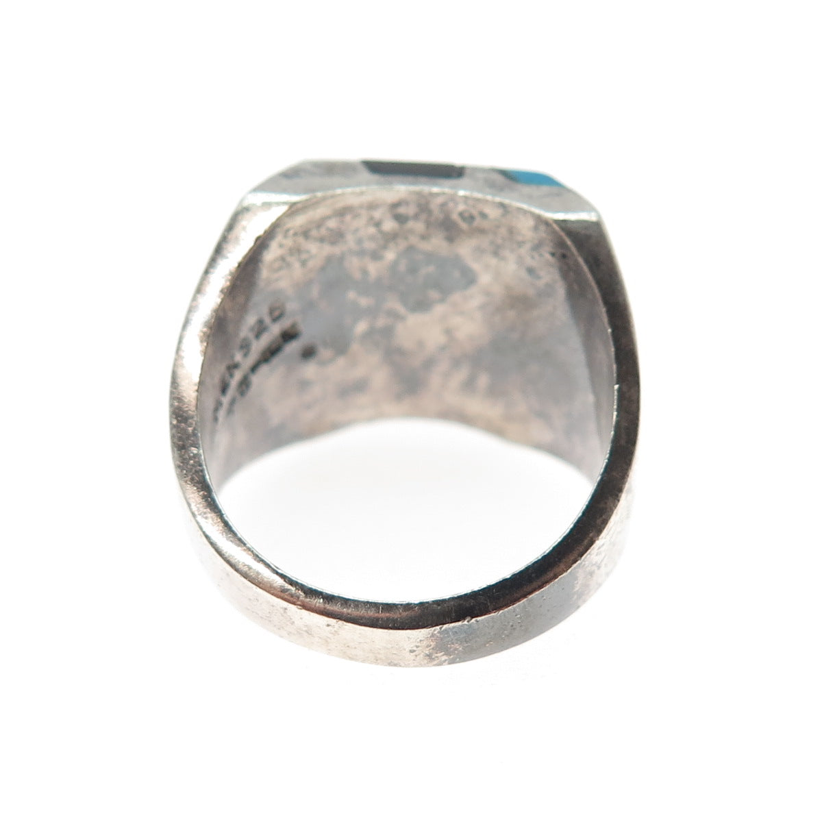 925 Sterling Silver Vintage Mexico Real Turquoise & Black Onyx Ring Size 10.25