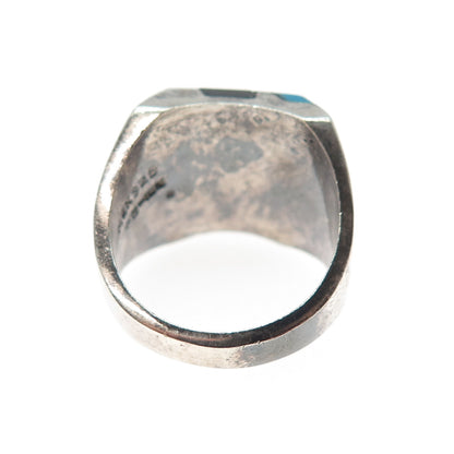 925 Sterling Silver Vintage Mexico Real Turquoise & Black Onyx Ring Size 10.25