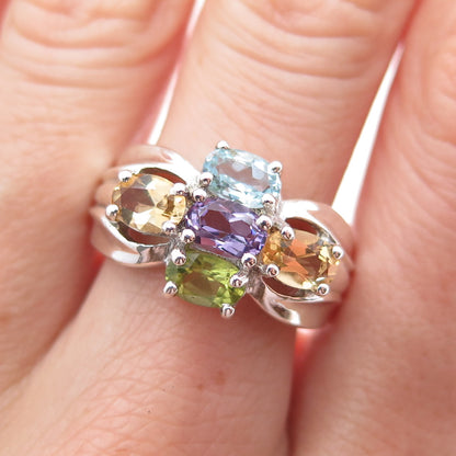 PRANDA 925 Sterling Silver Vintage Topaz Citrine Amethyst Peridot Ring Size 9.75